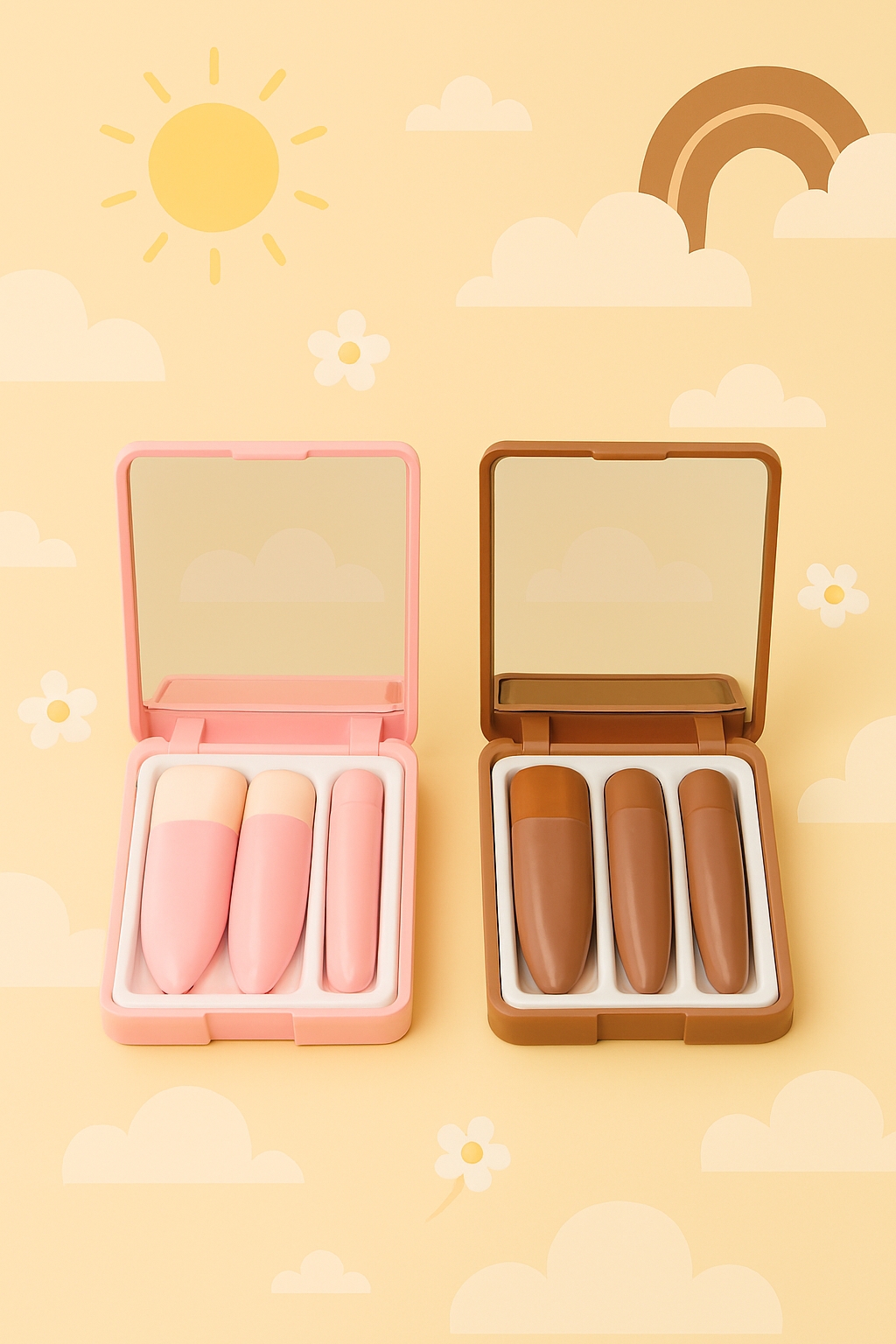 ست براش نود آرایشی 5 تیکه آینه دار مسافرتی